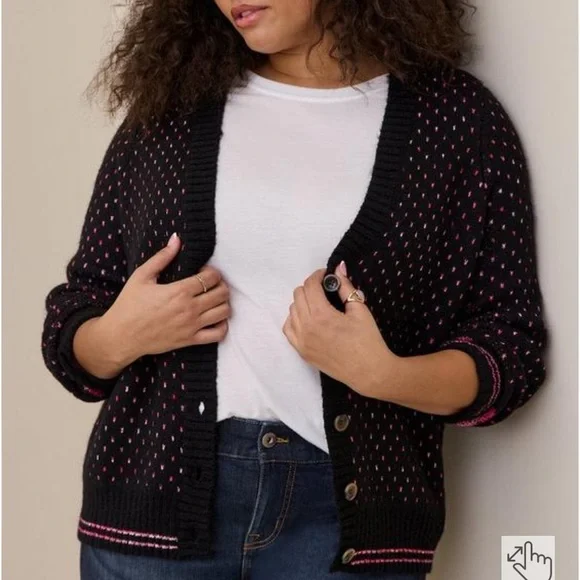 Torrid Cardigan Drop Shoulder V-Neck Button Front Sweater With Hearts Size 5X - Picture 3 of 15